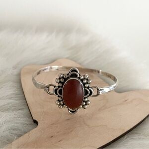Sterling Silver and Goldstone Oval Stone Cuff Bracelet 925 Mexico made